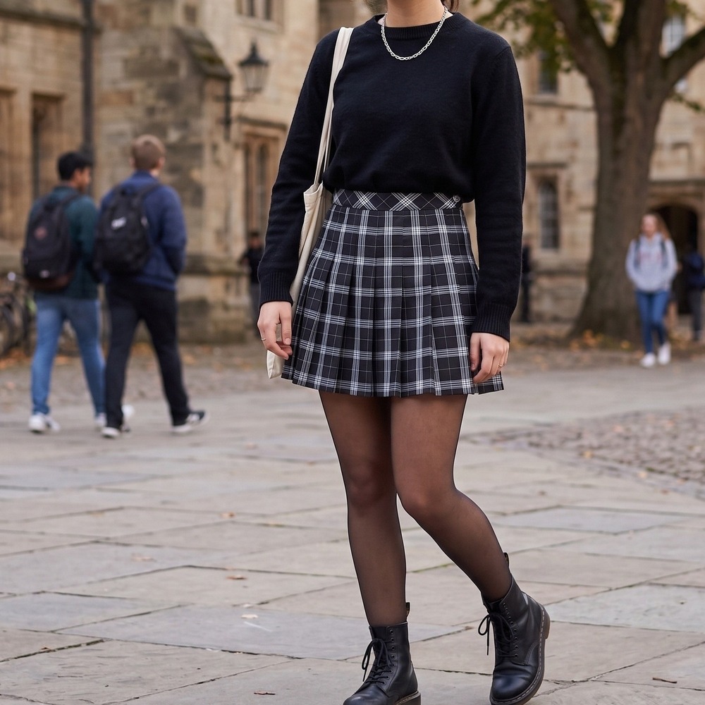 H&M Divided Pleated Mini Skirt Sz 2 Black White Plaid Preppy School 90s Academia